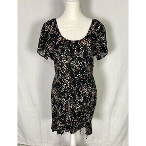Saltwater Luxe Sz Medium Floral Black Dress Lightweight Drawstring Zip EUC